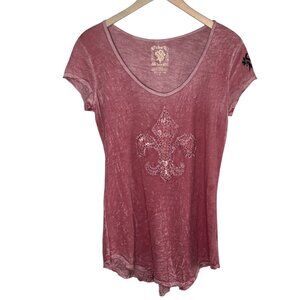 Velvet Stone Womens y2k Dusty Rose Pink Sequin Fleur T-Shirt Size Large